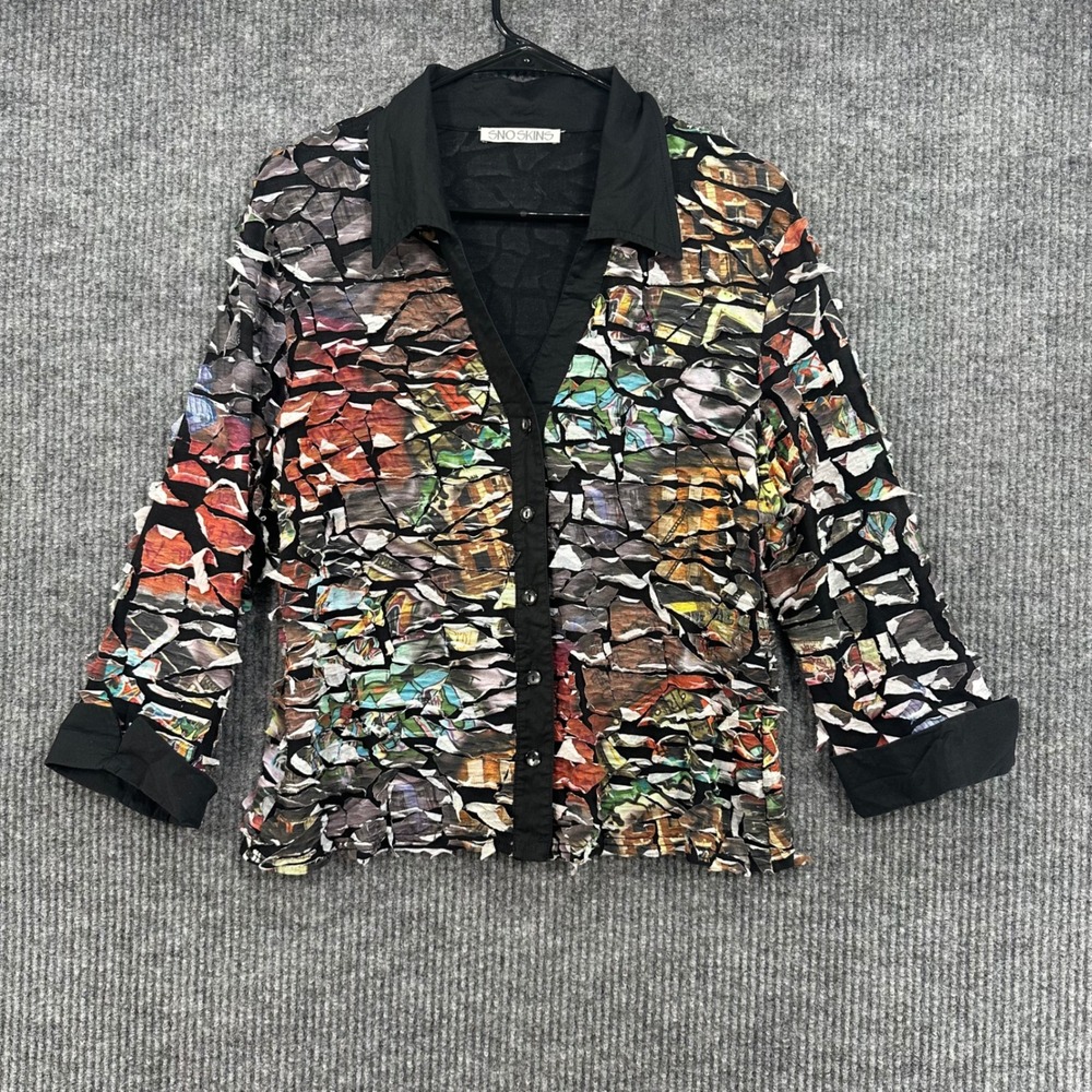 Sno Skins Button Up Top Womens XL Multicolor Excellent Mosaic Art to Wear